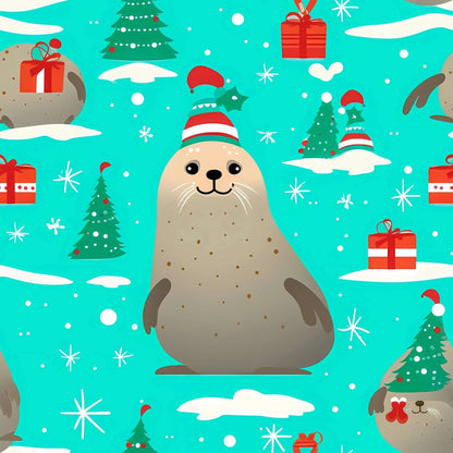 Colorful Seal Christmas Wrapping Paper Rolls - The Curated Goose