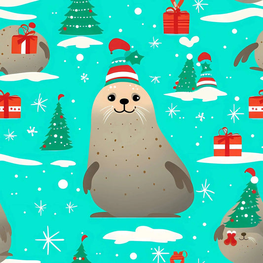 Colorful Seal Christmas Wrapping Paper Rolls from The Curated Goose