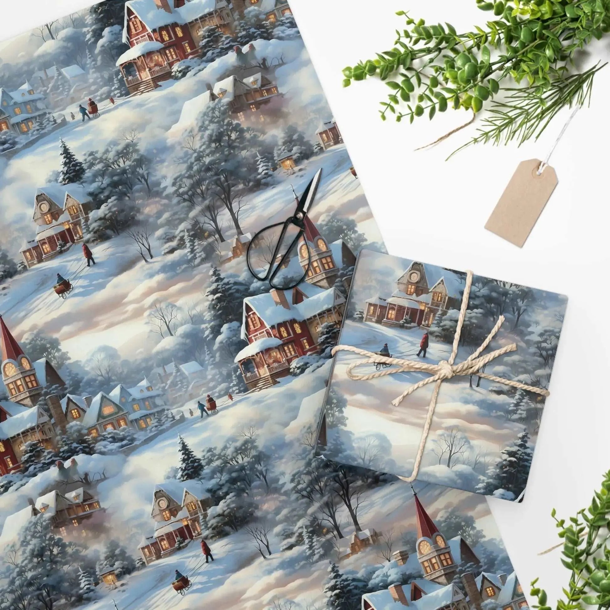 Small Town Vintage Christmas Wrapping Paper Rolls