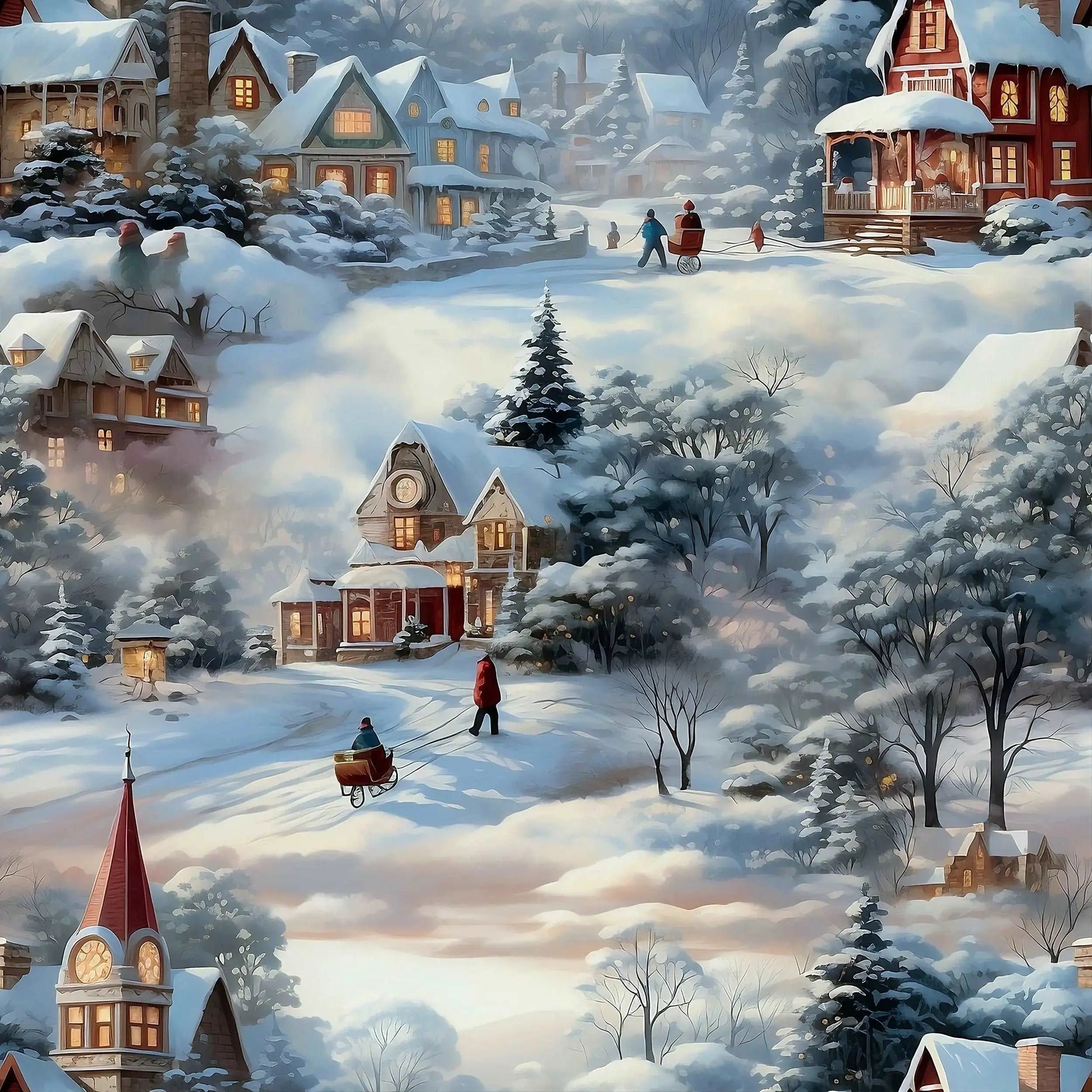 L949🌟Vintage 1940s Christmas Wrapping Paper-VICTORIAN SNOWY VILLAGE  20”x14-1/2