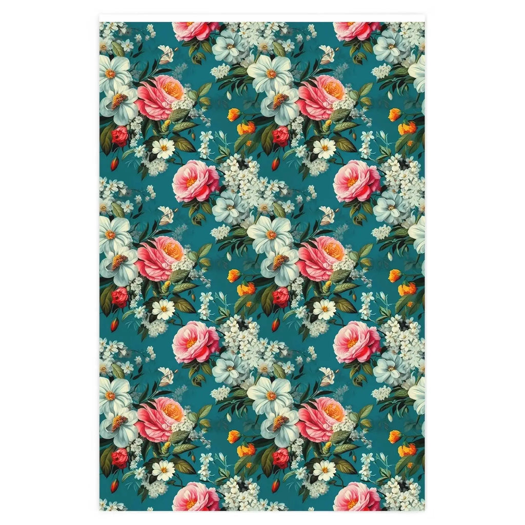 Southern Flowers Wrapping Paper Roll | Pretty Floral Gift Wrap | Colorful Flowers Teal Background - Premium Floral wrapping paper from The Curated Goose - From $23.98! Shop now at TheCuratedGoose.com