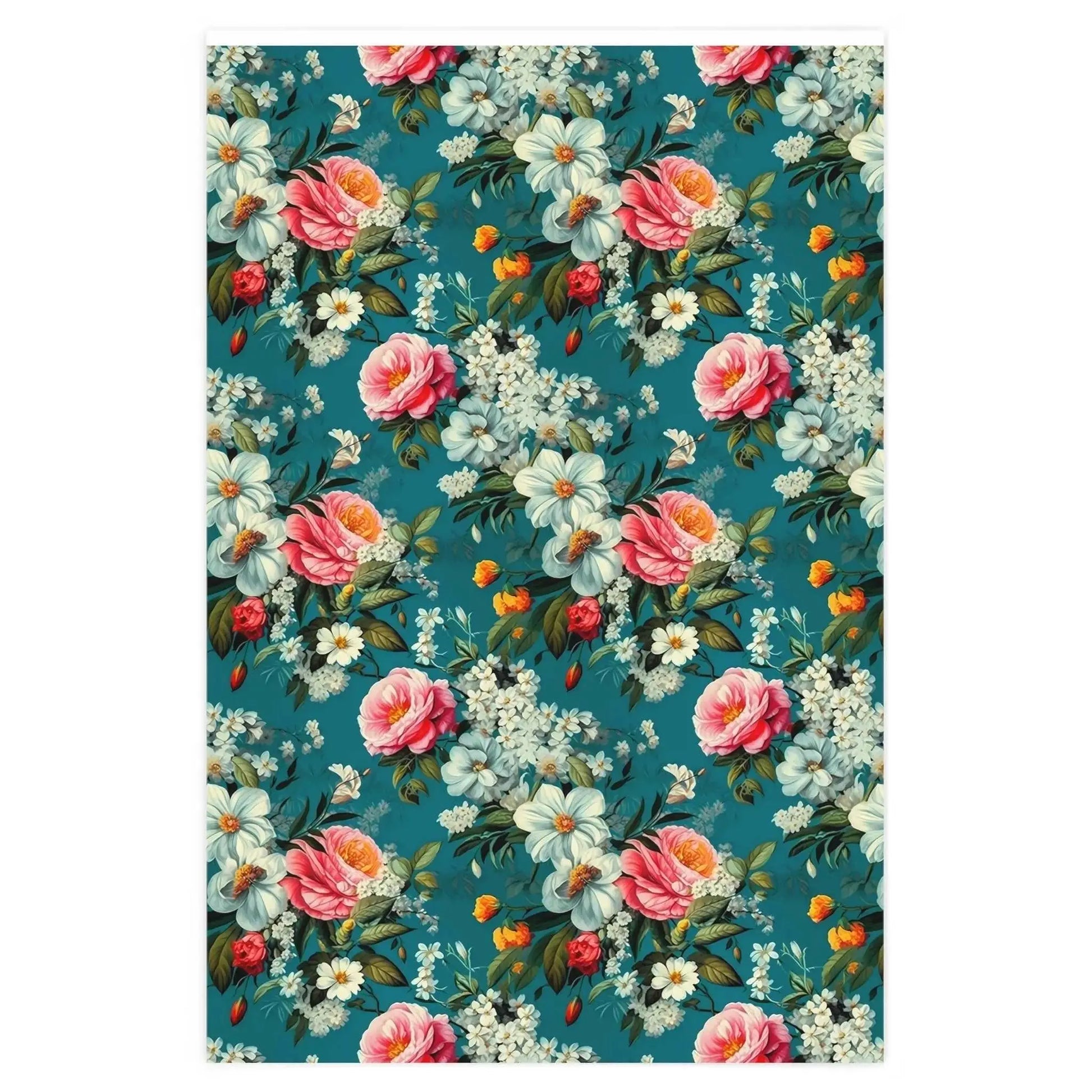 Southern Flowers Wrapping Paper Roll | Pretty Floral Gift Wrap | Colorful Flowers Teal Background - Premium Floral wrapping paper from The Curated Goose - From $23.98! Shop now at TheCuratedGoose.com