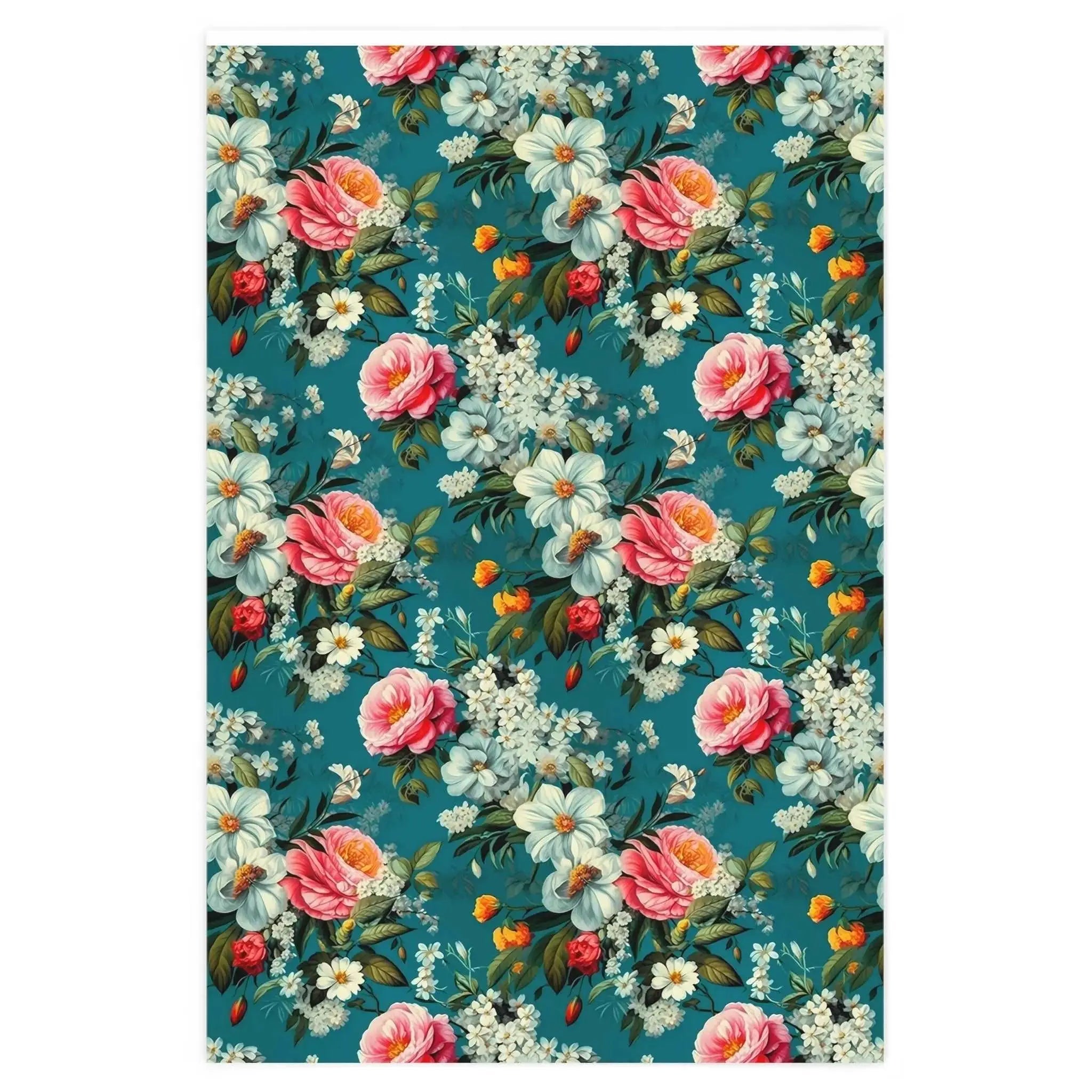 Southern Flowers Wrapping Paper Roll | Pretty Floral Gift Wrap | Colorful Flowers Teal Background - Premium Floral wrapping paper from The Curated Goose - From $23.98! Shop now at TheCuratedGoose.com