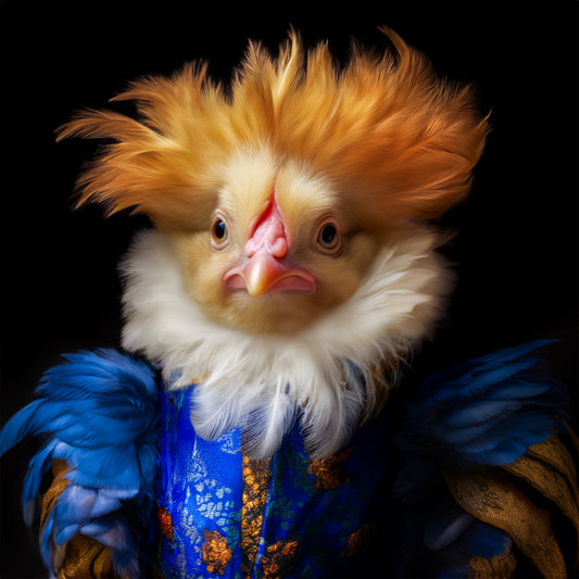 Victorian Royal Chicken Portrait Canvas Art Print | Rococo Art Funny Animal Art