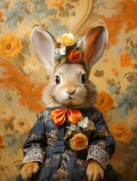 Victorian Bunny (Floral) Portrait Art Print  | Victorian Wedding Party Collection