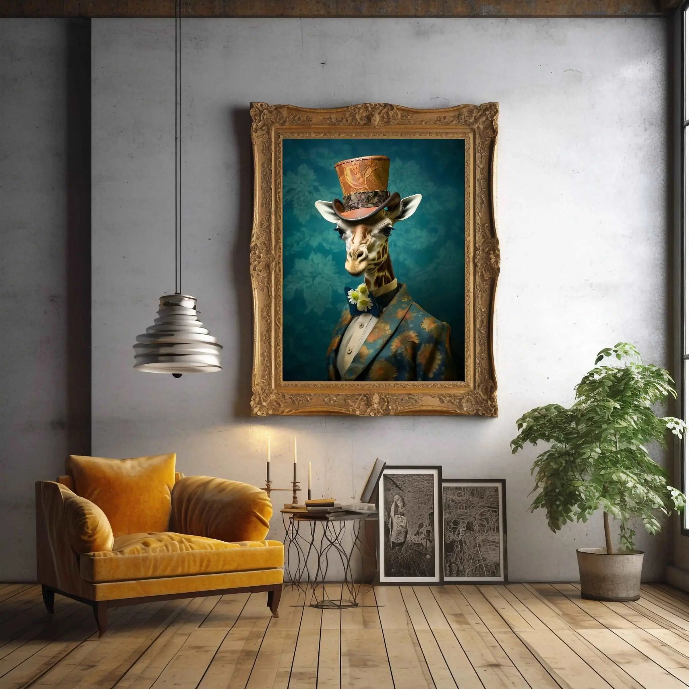 Victorian Giraffe Portrait Art Print Teal | Victorian Wedding Party Collection from The Curated Goose