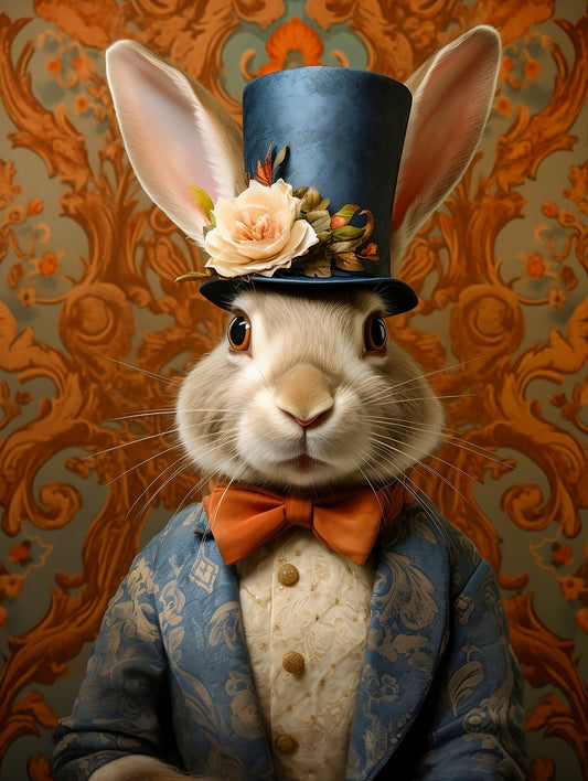 Dapper Rabbit in Bowtie Art Print | Victorian Animal Portrait Art Print from The Curated Goose