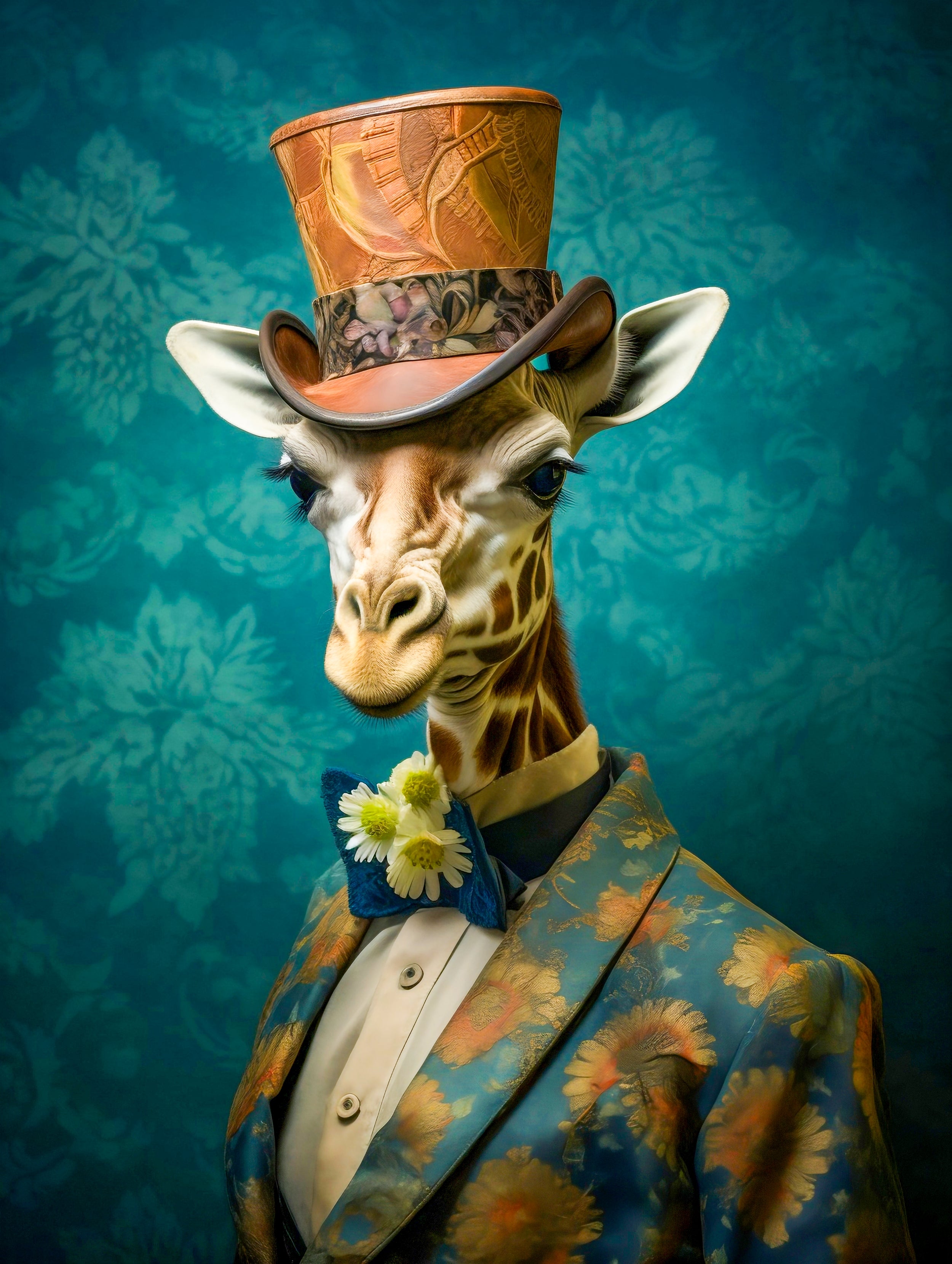 Victorian Giraffe Portrait Art Print Teal | Victorian Wedding Party Collection from The Curated Goose