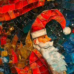 Mosaic Santa Claus and Sleigh Vintage Christmas Wrapping Paper – Classic Holiday Gift Wrap Rolls