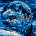 Santa Moon Lit Sleigh Ride Wrapping Paper Rolls – Dreamlike Christmas Magic with Golden Reindeer