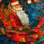 Mosaic Santa Claus and Sleigh Vintage Christmas Wrapping Paper – Classic Holiday Gift Wrap Rolls