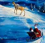 Santa Moon Lit Sleigh Ride Wrapping Paper Rolls – Dreamlike Christmas Magic with Golden Reindeer