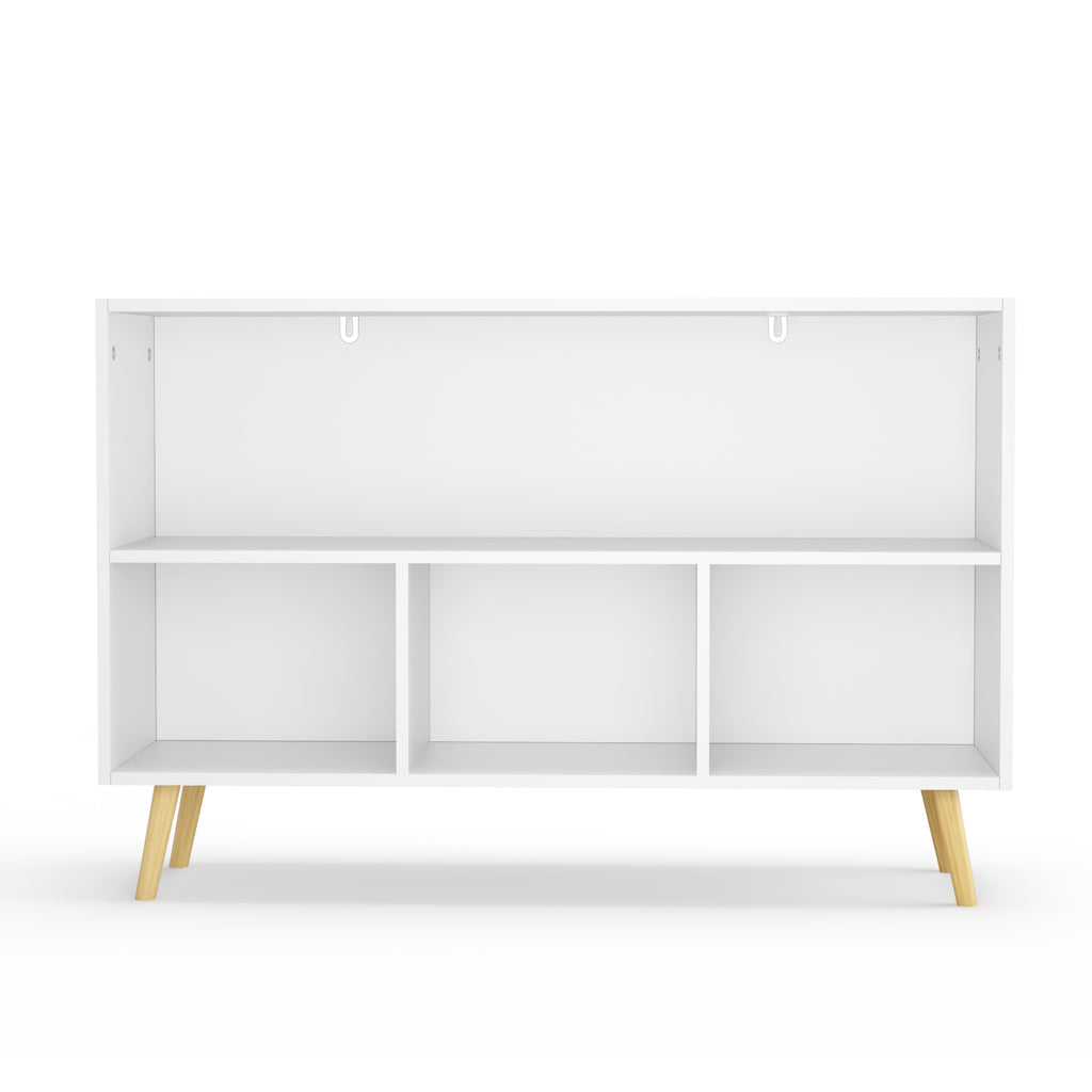 Kids Bookcase with Collapsible Fabric Drawers, White/Blue Children's Book Display Storage Cabinet Organizer