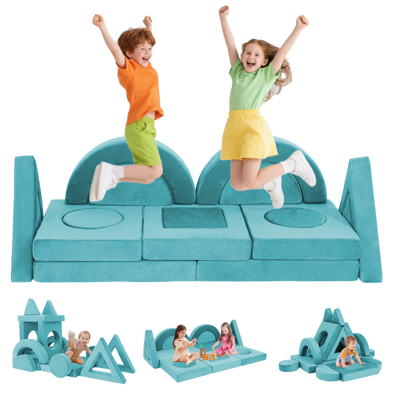 16 PCS Modular Kids Play Couch, Convertible Foam Toddler Sofa Bed with Washable Covers, Versatile Creative Fort Building Set for Boys Girls, Ideal for Playroom Bedroom