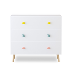 Kids 3 Drawer Dresser, White Nursery Storage Cabinet with Anti-Tip Safety Feature, Solid Wood and MDF Construction, Compact Design for Toddler Room, Bedroom, Living Room, or Apartment