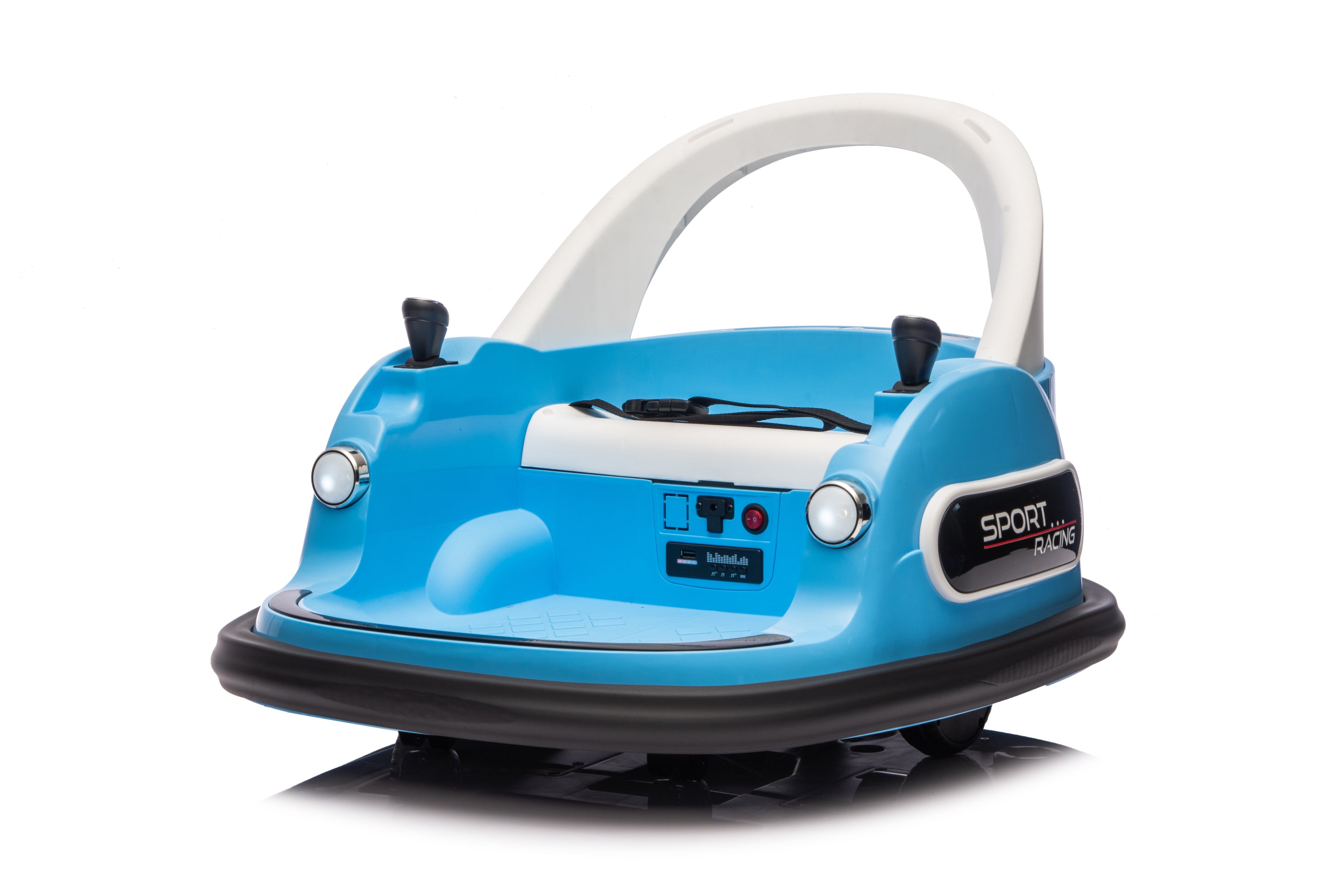 Bumper Car Blue 12V Ride On With Remote Control Led Lights Bluetooth 360 Spin