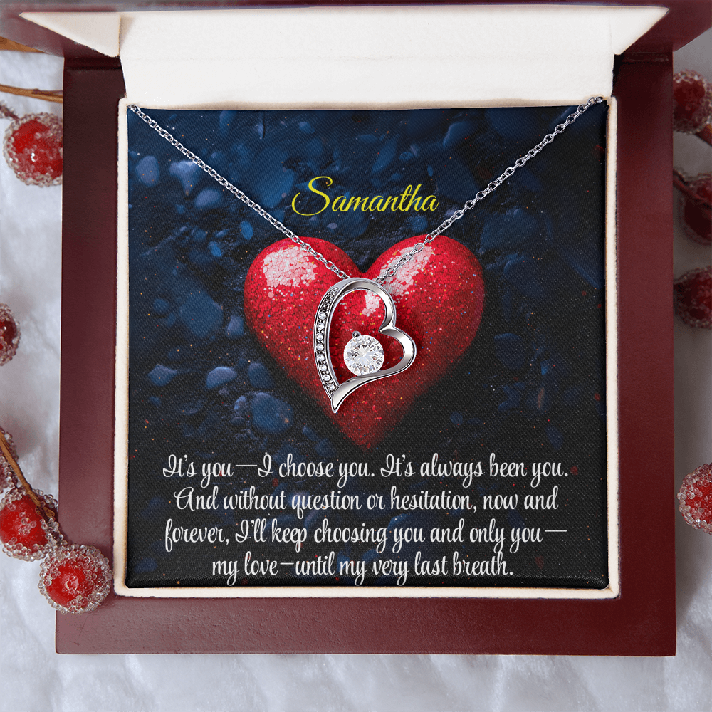 Necklace for Girlfriend Romantic Wife Luxury Gift Custom Name Personalized Gift Note in Mahogany Jewelry Box Forever Love Pendant
