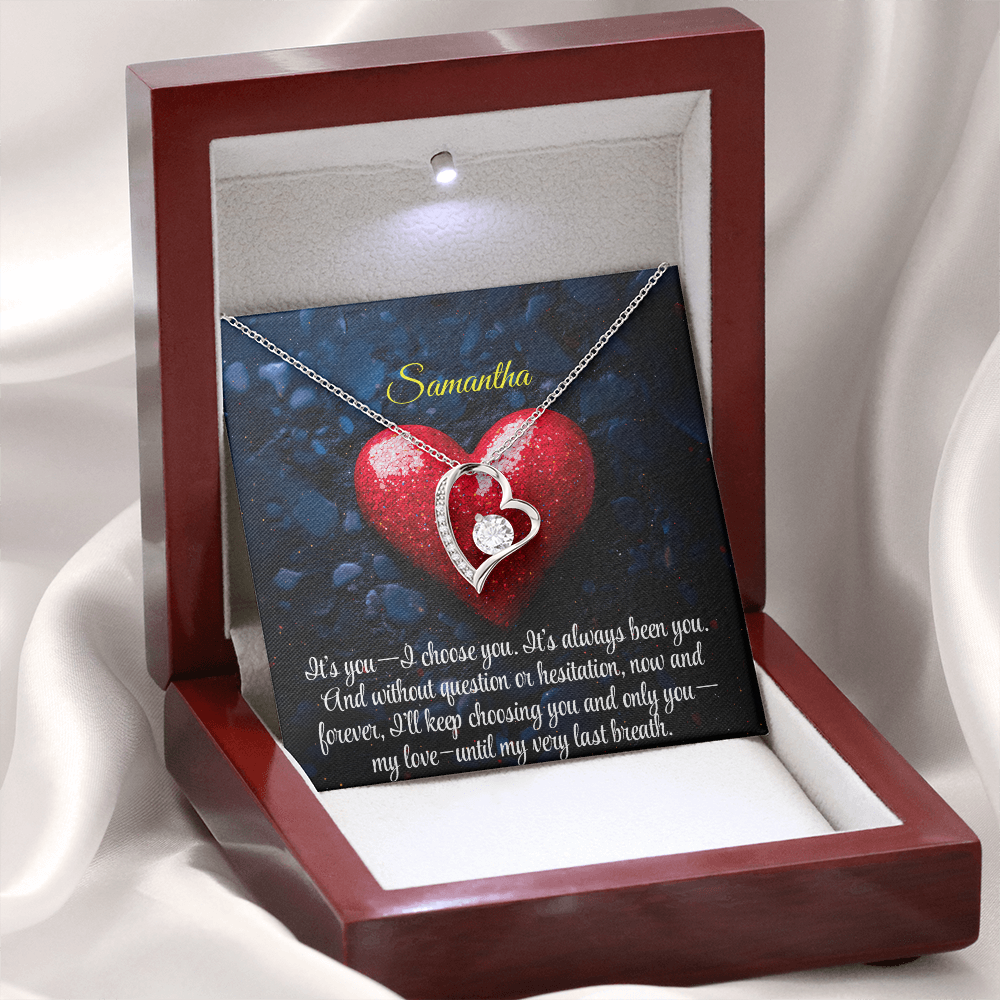 Necklace for Girlfriend Romantic Wife Luxury Gift Custom Name Personalized Gift Note in Mahogany Jewelry Box Forever Love Pendant