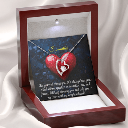 Necklace for Girlfriend Romantic Wife Luxury Gift Custom Name Personalized Gift Note in Mahogany Jewelry Box Forever Love Pendant