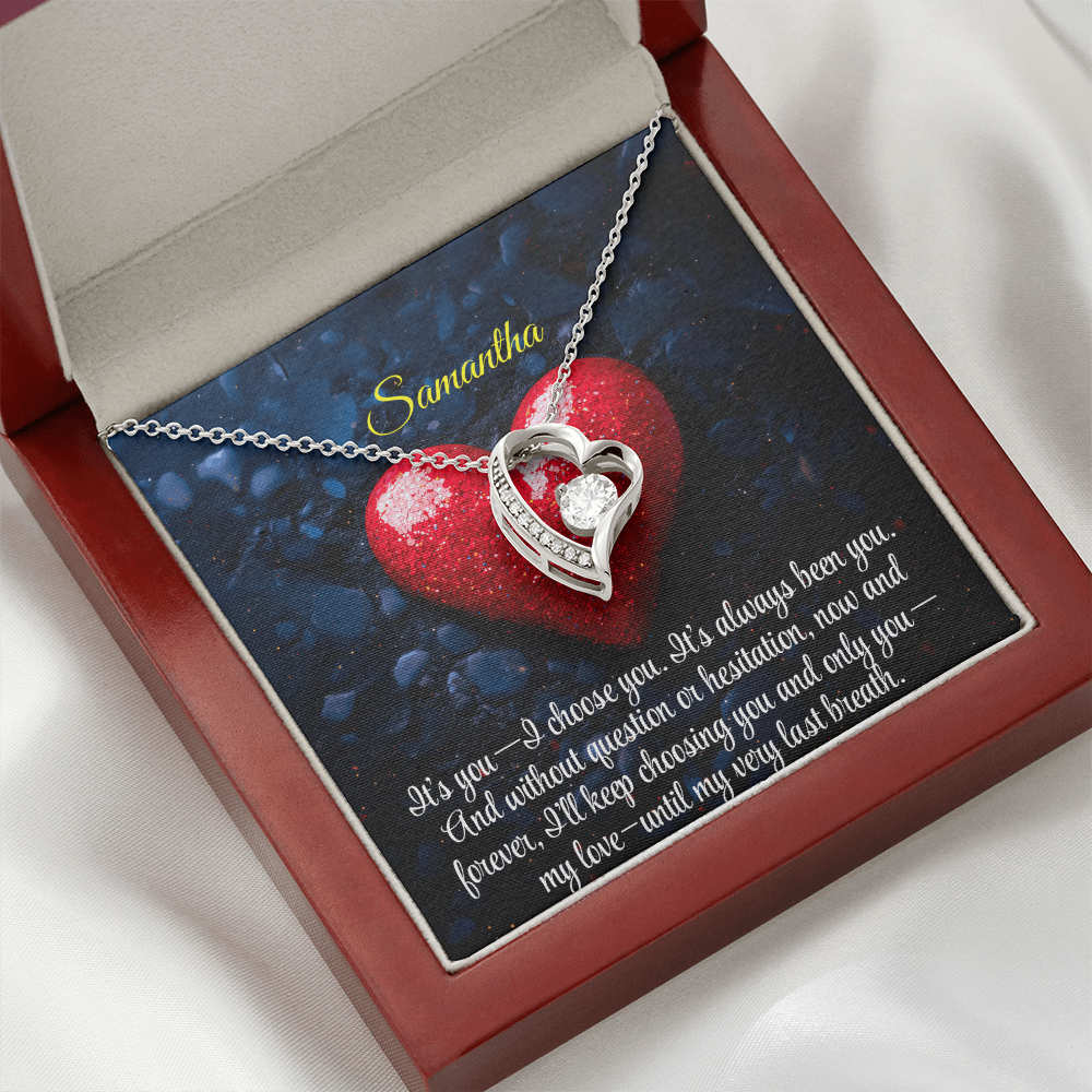 Necklace for Girlfriend Romantic Wife Luxury Gift Custom Name Personalized Gift Note in Mahogany Jewelry Box Forever Love Pendant