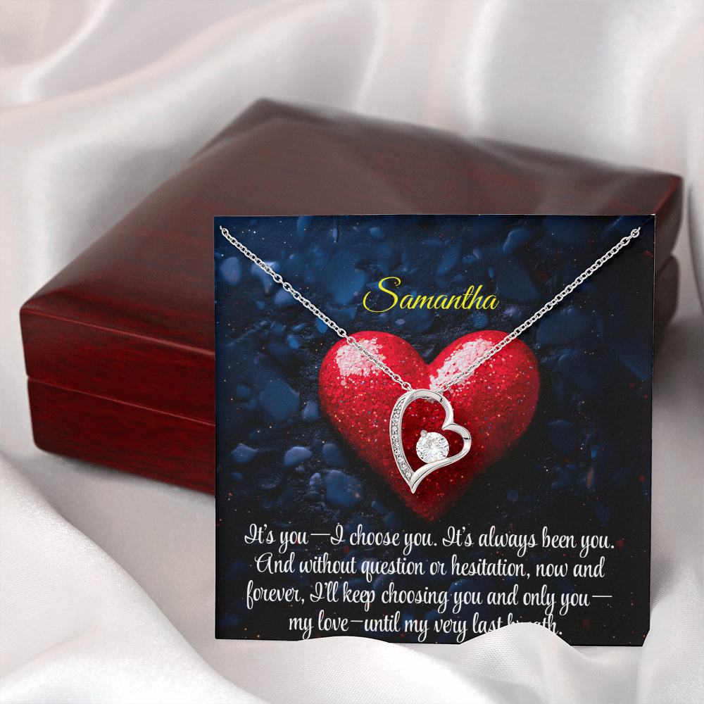 Necklace for Girlfriend Romantic Wife Luxury Gift Custom Name Personalized Gift Note in Mahogany Jewelry Box Forever Love Pendant