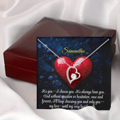 Necklace for Girlfriend Romantic Wife Luxury Gift Custom Name Personalized Gift Note in Mahogany Jewelry Box Forever Love Pendant
