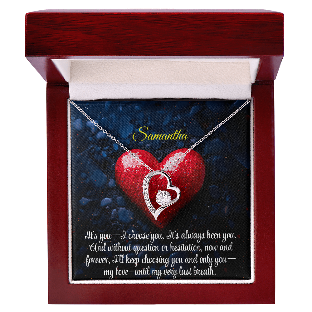 Necklace for Girlfriend Romantic Wife Luxury Gift Custom Name Personalized Gift Note in Mahogany Jewelry Box Forever Love Pendant