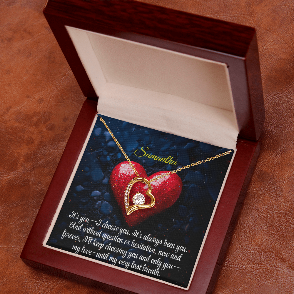 Necklace for Girlfriend Romantic Wife Luxury Gift Custom Name Personalized Gift Note in Mahogany Jewelry Box Forever Love Pendant