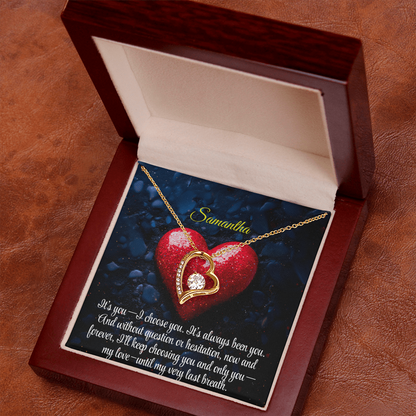 Necklace for Girlfriend Romantic Wife Luxury Gift Custom Name Personalized Gift Note in Mahogany Jewelry Box Forever Love Pendant