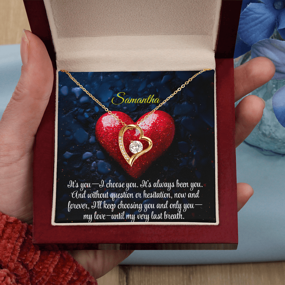 Necklace for Girlfriend Romantic Wife Luxury Gift Custom Name Personalized Gift Note in Mahogany Jewelry Box Forever Love Pendant