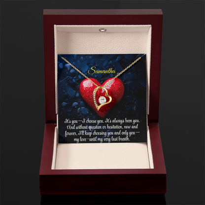 Necklace for Girlfriend Romantic Wife Luxury Gift Custom Name Personalized Gift Note in Mahogany Jewelry Box Forever Love Pendant