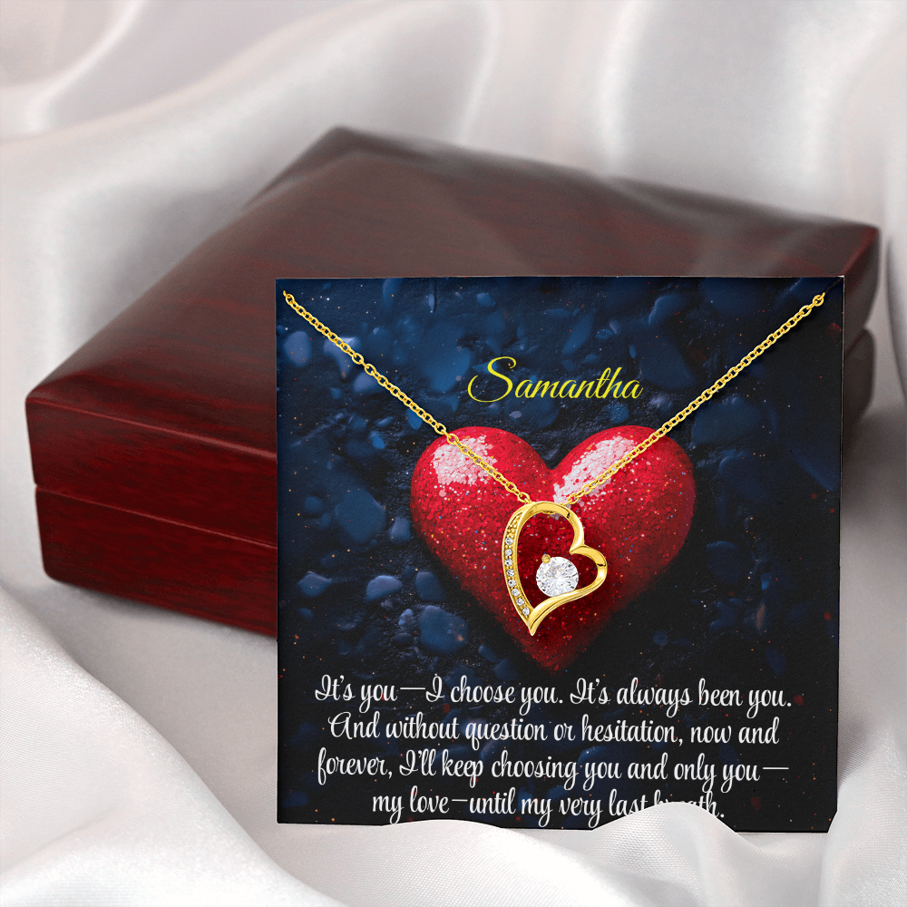 Necklace for Girlfriend Romantic Wife Luxury Gift Custom Name Personalized Gift Note in Mahogany Jewelry Box Forever Love Pendant