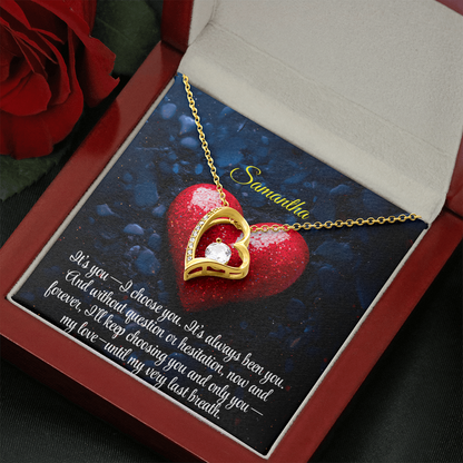 Necklace for Girlfriend Romantic Wife Luxury Gift Custom Name Personalized Gift Note in Mahogany Jewelry Box Forever Love Pendant