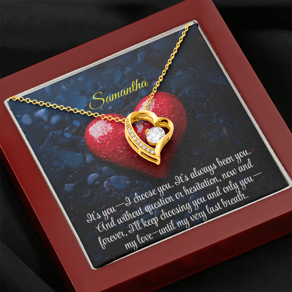Necklace for Girlfriend Romantic Wife Luxury Gift Custom Name Personalized Gift Note in Mahogany Jewelry Box Forever Love Pendant