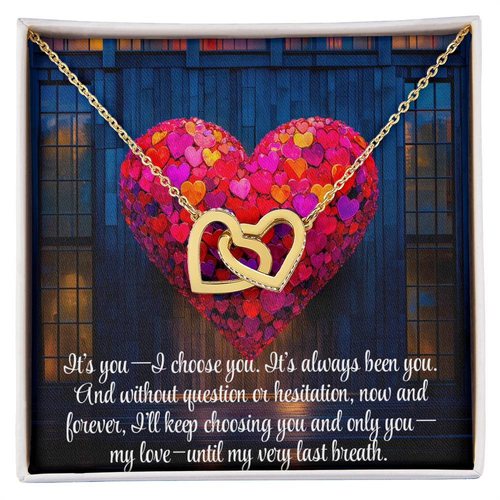 Interlocking Hearts Crystal Necklace, Custom Name Message Card, Gift for Girlfriend, Romantic Wife Gift with LED Mahogany Jewelry Box