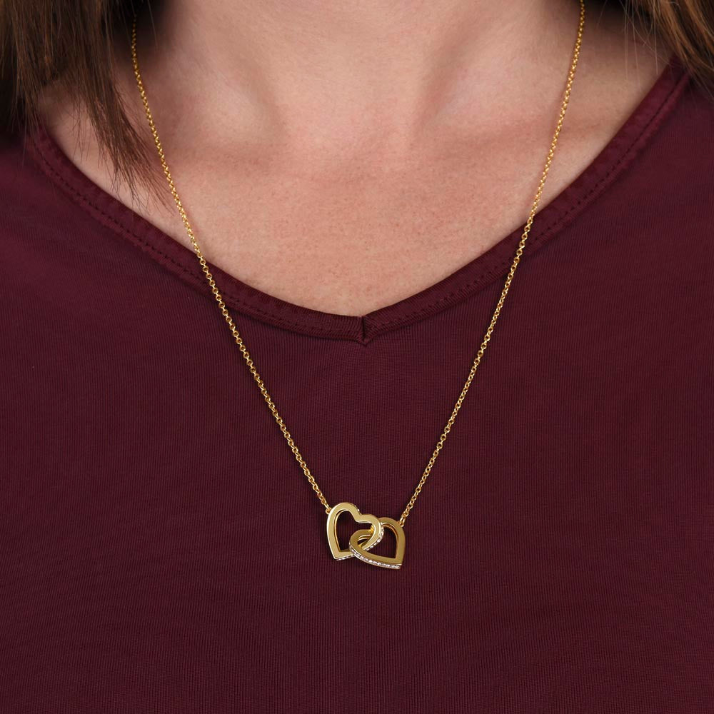 Interlocking Hearts Crystal Necklace, Custom Name Message Card, Gift for Girlfriend, Romantic Wife Gift with LED Mahogany Jewelry Box