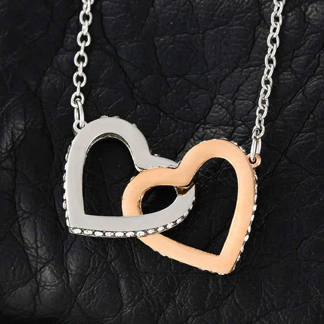 Interlocking Hearts Crystal Necklace, Custom Name Message Card, Gift for Girlfriend, Romantic Wife Gift with LED Mahogany Jewelry Box