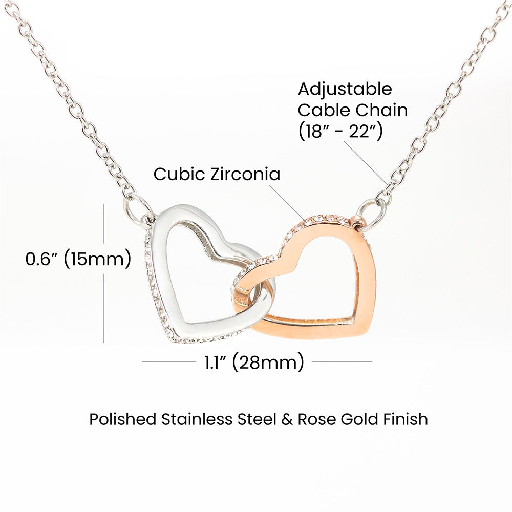 Interlocking Hearts Crystal Necklace, Custom Name Message Card, Gift for Girlfriend, Romantic Wife Gift with LED Mahogany Jewelry Box