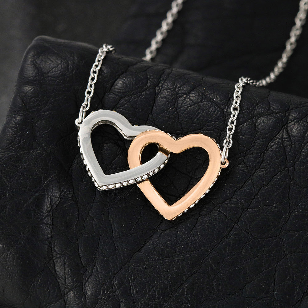 Interlocking Hearts Crystal Necklace, Custom Name Message Card, Gift for Girlfriend, Romantic Wife Gift with LED Mahogany Jewelry Box