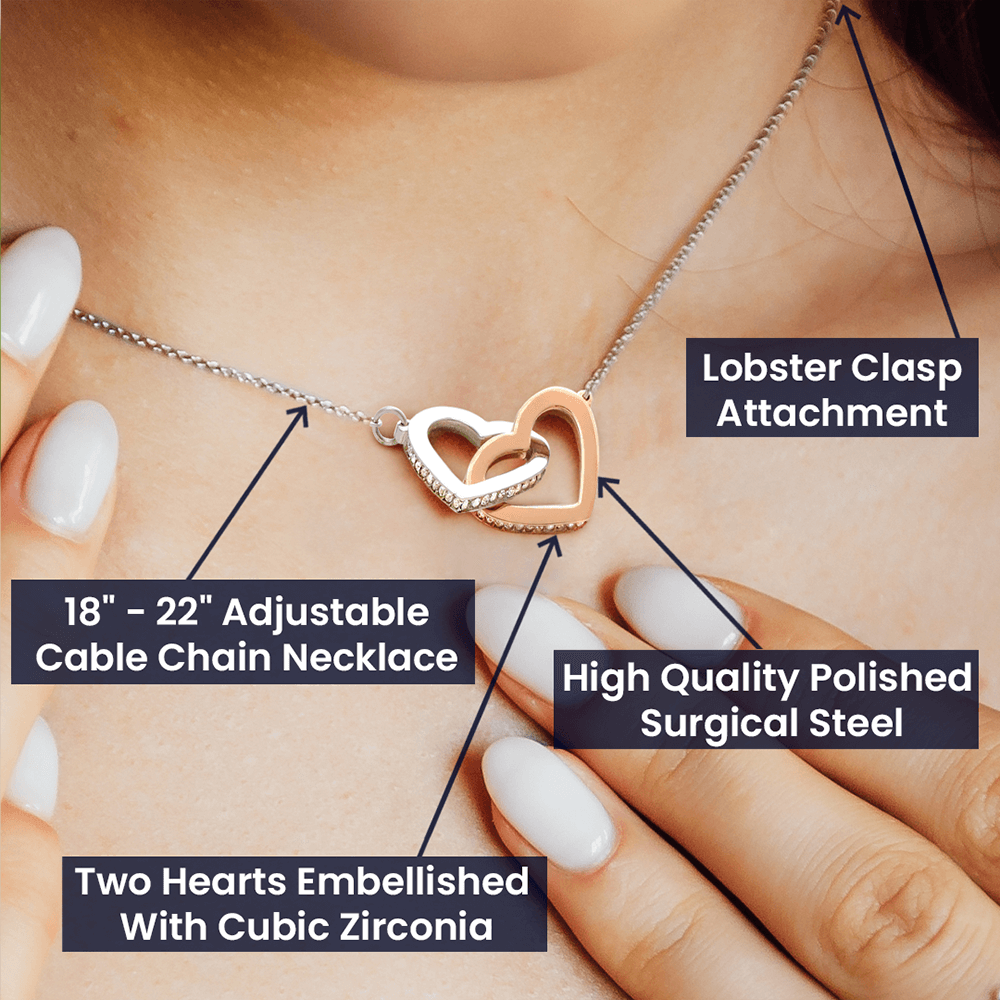 Interlocking Hearts Crystal Necklace, Custom Name Message Card, Gift for Girlfriend, Romantic Wife Gift with LED Mahogany Jewelry Box