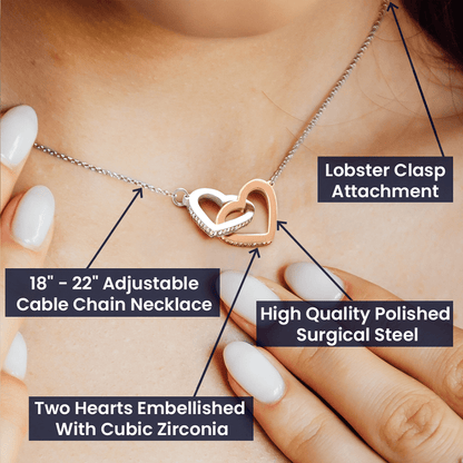 Interlocking Hearts Crystal Necklace, Custom Name Message Card, Gift for Girlfriend, Romantic Wife Gift with LED Mahogany Jewelry Box