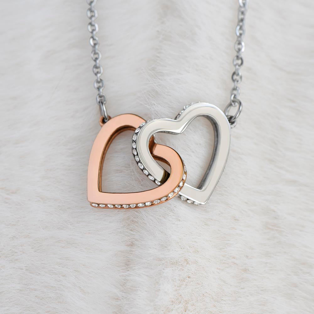 Interlocking Hearts Crystal Necklace, Custom Name Message Card, Gift for Girlfriend, Romantic Wife Gift with LED Mahogany Jewelry Box