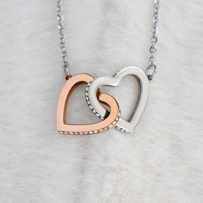 Interlocking Hearts Crystal Necklace, Custom Name Message Card, Gift for Girlfriend, Romantic Wife Gift with LED Mahogany Jewelry Box
