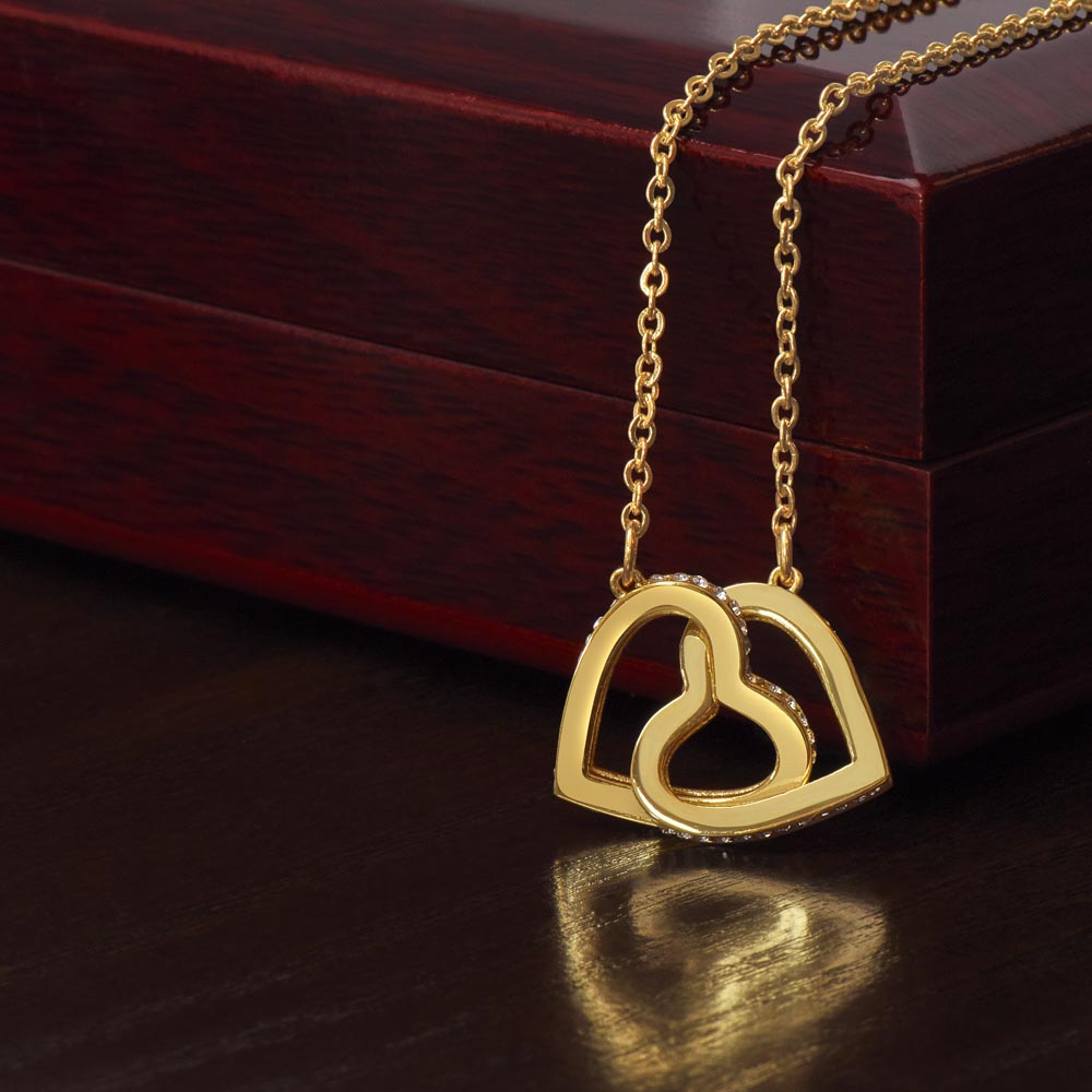 Interlocking Hearts Crystal Necklace, Custom Name Message Card, Gift for Girlfriend, Romantic Wife Gift with LED Mahogany Jewelry Box