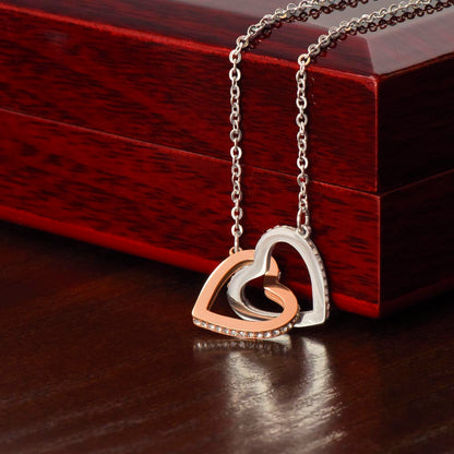 Interlocking Hearts Crystal Necklace, Custom Name Message Card, Gift for Girlfriend, Romantic Wife Gift with LED Mahogany Jewelry Box