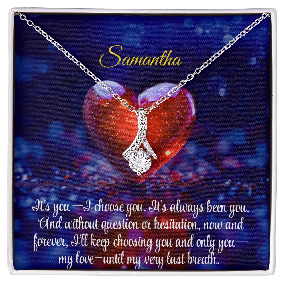 Necklace for Girlfriend Romantic Wife Gift Luxury Pendent Necklace Personalized Custom Name Message Card in LED Mahogany Jewelry Box