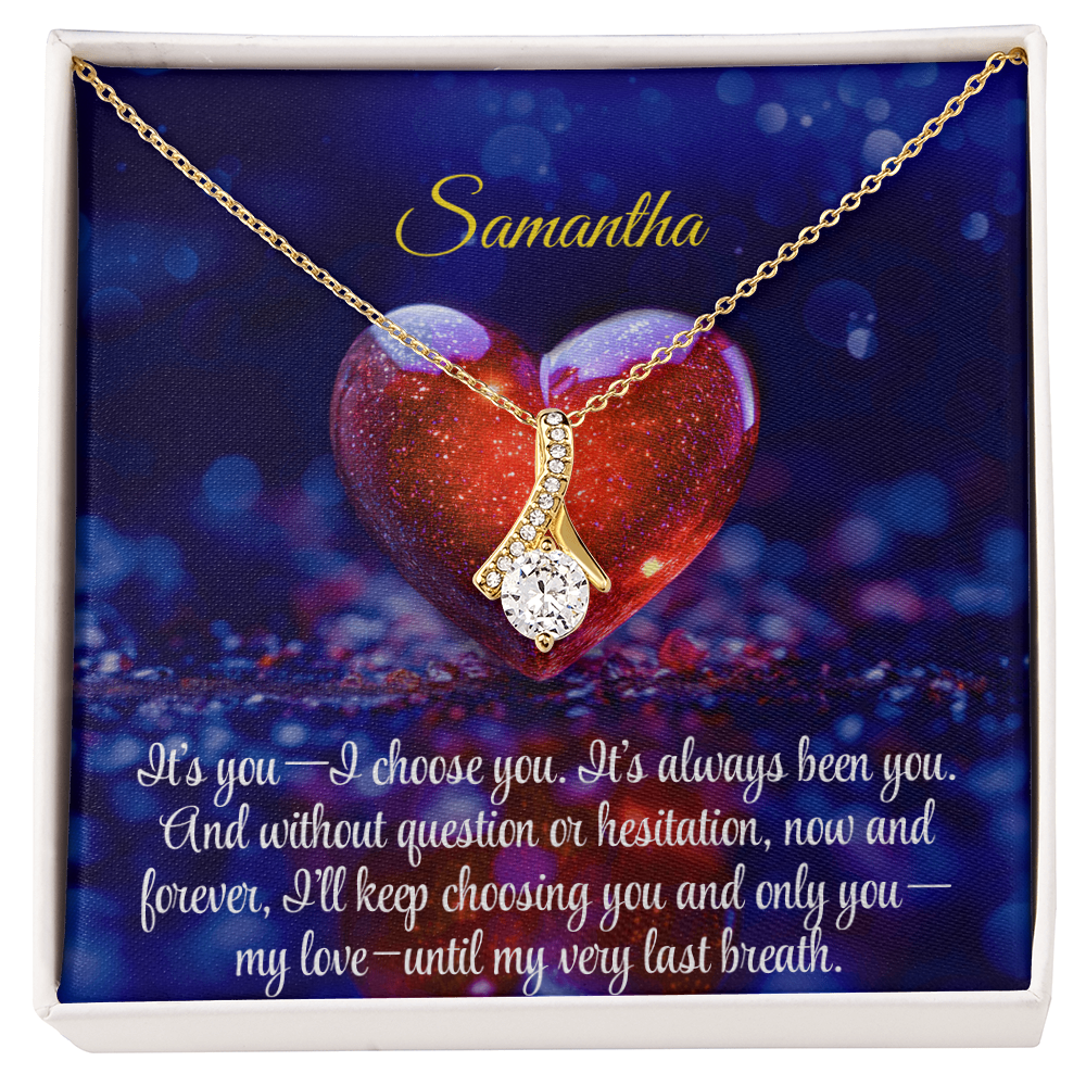 Necklace for Girlfriend Romantic Wife Gift Luxury Pendent Necklace Personalized Custom Name Message Card in LED Mahogany Jewelry Box