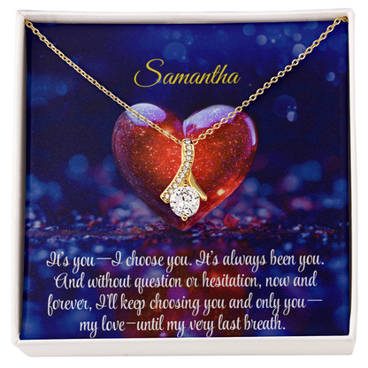 Necklace for Girlfriend Romantic Wife Gift Luxury Pendent Necklace Personalized Custom Name Message Card in LED Mahogany Jewelry Box