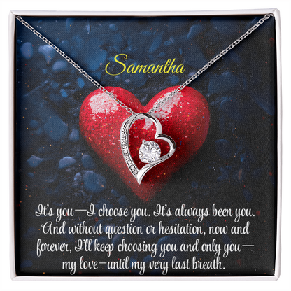 Necklace for Girlfriend Romantic Wife Luxury Gift Custom Name Personalized Gift Note in Mahogany Jewelry Box Forever Love Pendant