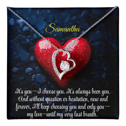 Necklace for Girlfriend Romantic Wife Luxury Gift Custom Name Personalized Gift Note in Mahogany Jewelry Box Forever Love Pendant